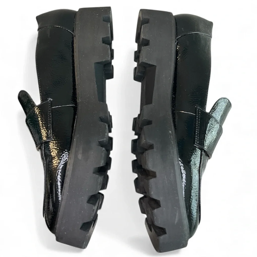 Franco Sarto Brindy Black Patent Pebbled Leather Chunky Platform Loafer Y2K Goth - Picture 7 of 11